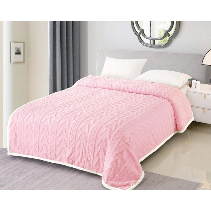 Patura Cocolino Groasa, Cu Blanita, 200x230cm, Tip Tricotaj, roz, M1