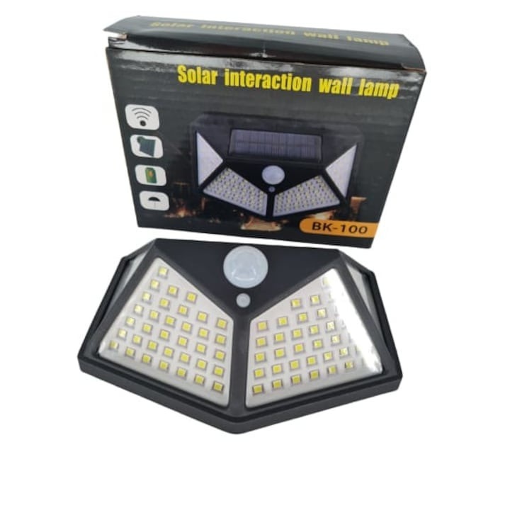 Lampa Solară de Perete, 100 LED-uri, 13x10 cm, Senzor de Mișcare