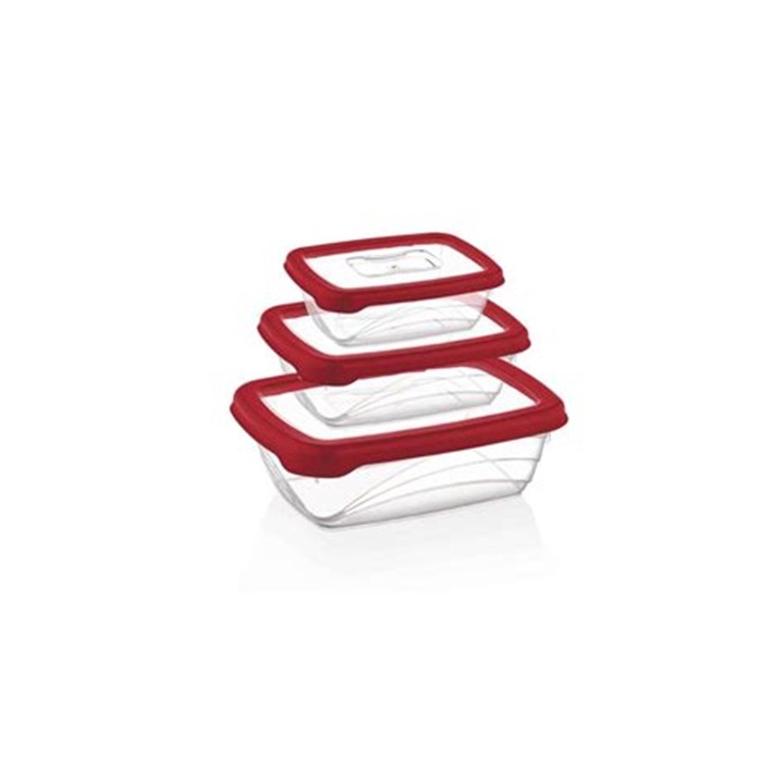 Set 3 caserole Herzberg HG-L686RED, capacitate / 300ML / 600 ML / 1200ML