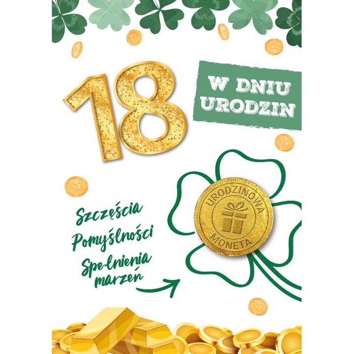 Felicitare Armin Style, Karnet urodziny 18, B6, cu envelopa, moneda din ciocolata