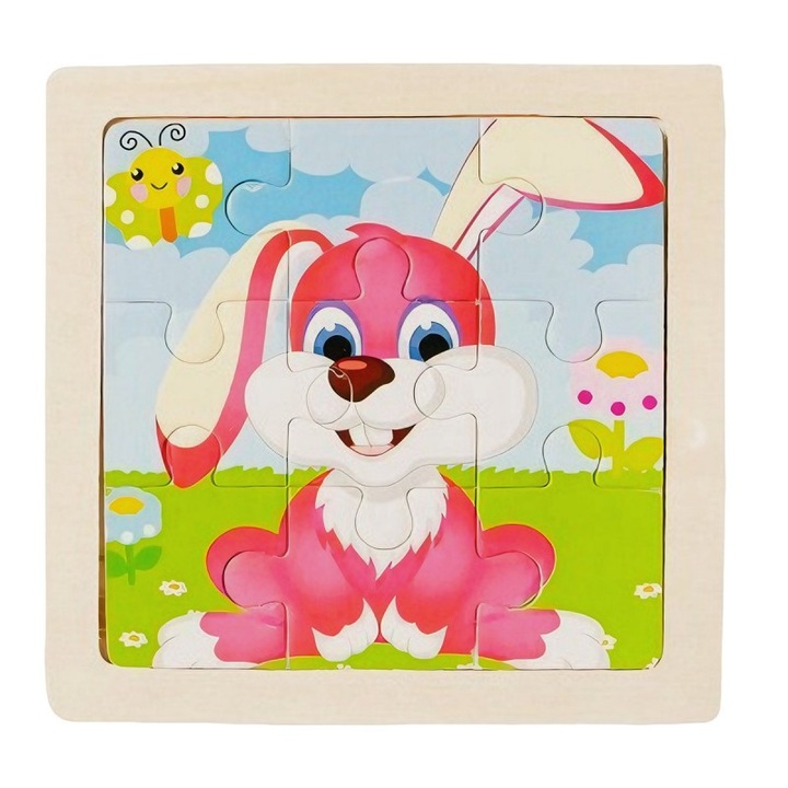 Puzzle lemn - Mini Animale, 9 piese, Colorarte