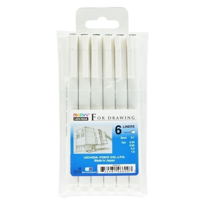 Linere, Marvy, set 6 buc, 0,03-1,0 mm, negru