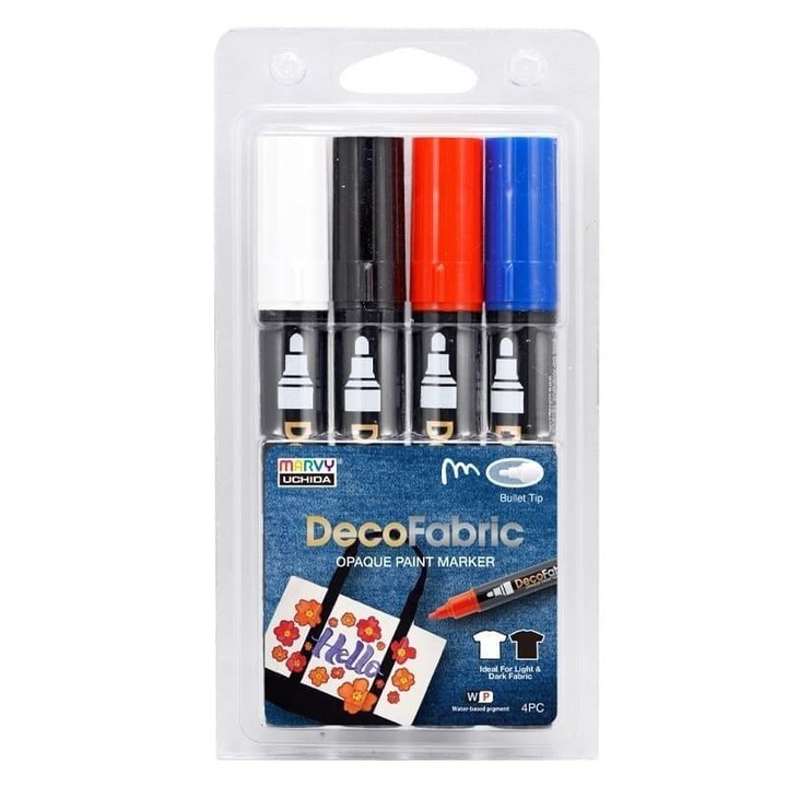 Маркери за декорация на текстил, Marvy, комплект 4 цвята, металикови и блестящи