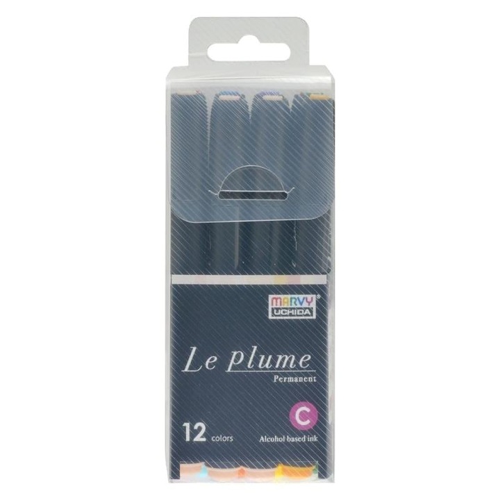 Комплект перманентни маркери Marvy, 12 броя, четков връх, смесени цветове