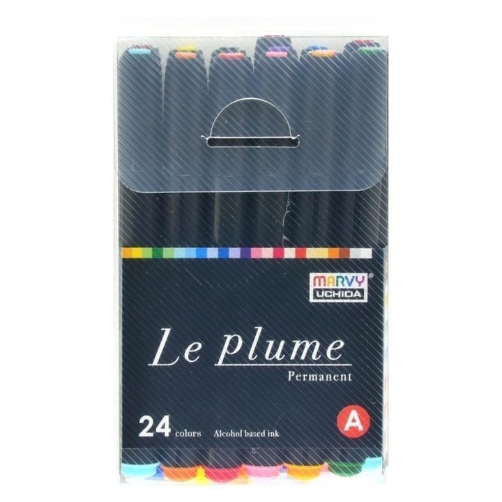 Комплект перманентни маркери Marvy 24 броя, многоцветни, с връх тип четка