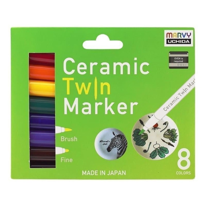 Комплект маркери Marvy за керамика и порцелан, 8 цвята, фини връхчета, многоцветен