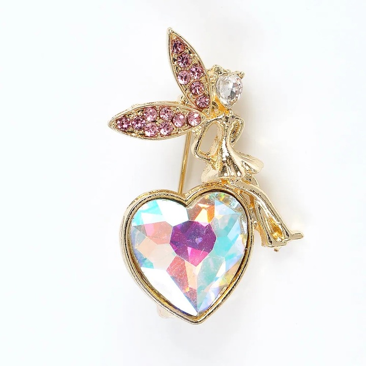 Brosa martisor inima aurie cu piatra multicolora, Meli Melo Paris