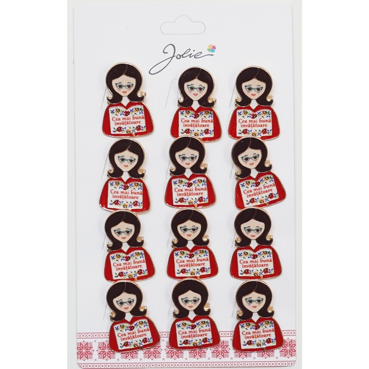 Set 12 Broșe Mărțișor Primăvară cu Mesaj Cea Mai Bună Învățătoare