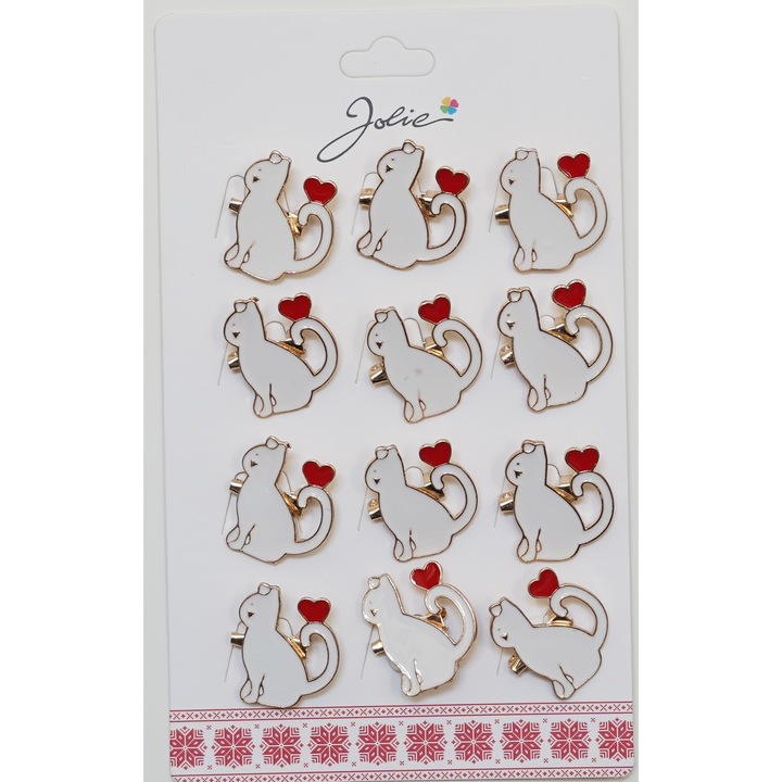 Set 12 Brose Martisor pentru Copii Pisica cu Inima pe Coada