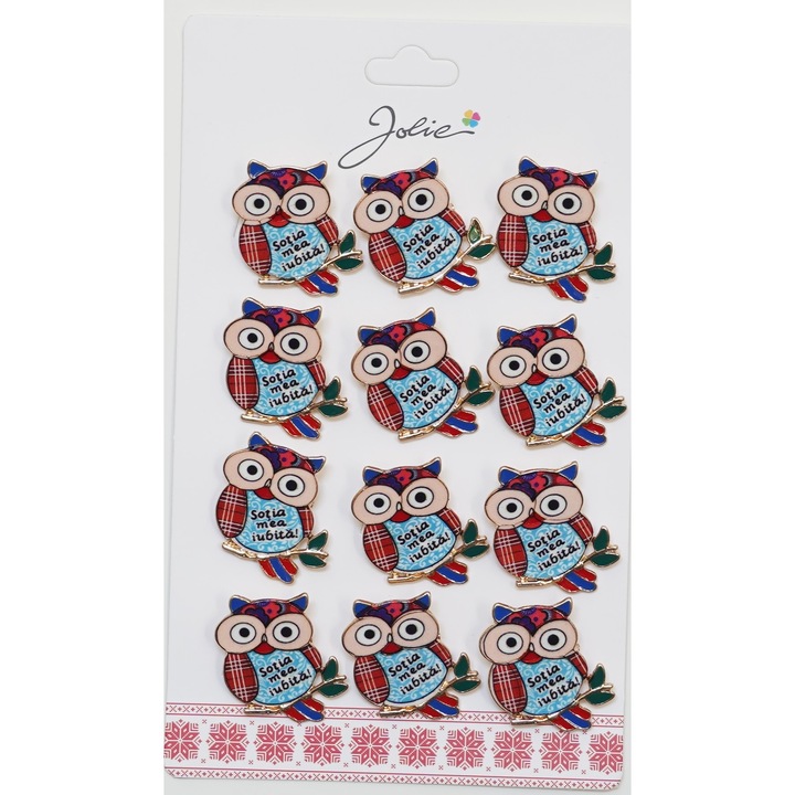 12 db-os szett bross Martisor Tavaszi Bagoly "Szeretett Feleségem" üzenettel