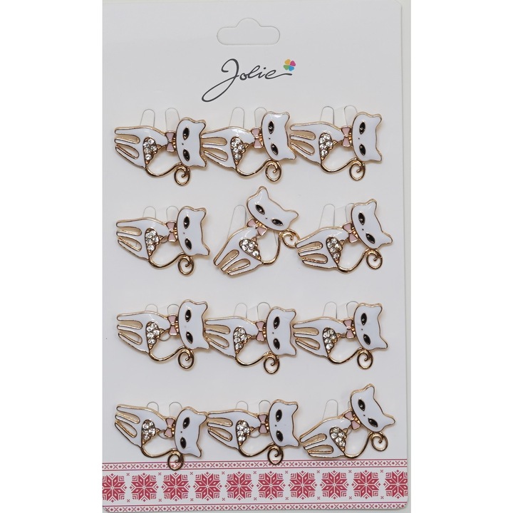 Set 12 Brose Martisor Pisica, Leski, Alb/Auriu