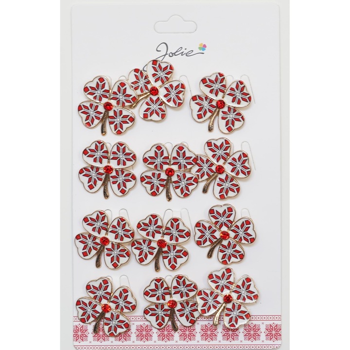 Set 12 Brose Martisor Primavara Trifoi Traditional cu Piatra Rosie