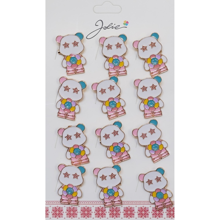 Set 12 Brose Martisor Urs Panda cu Floare Multicolora