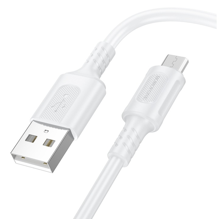 Cablu Date si Incarcare Borofone USB-A - microUSB BX111 Feliz 18W 1m Alb