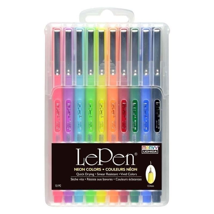 Pixuri Marvy Le Pen set 10 culori, ultracine, 0,3 mm