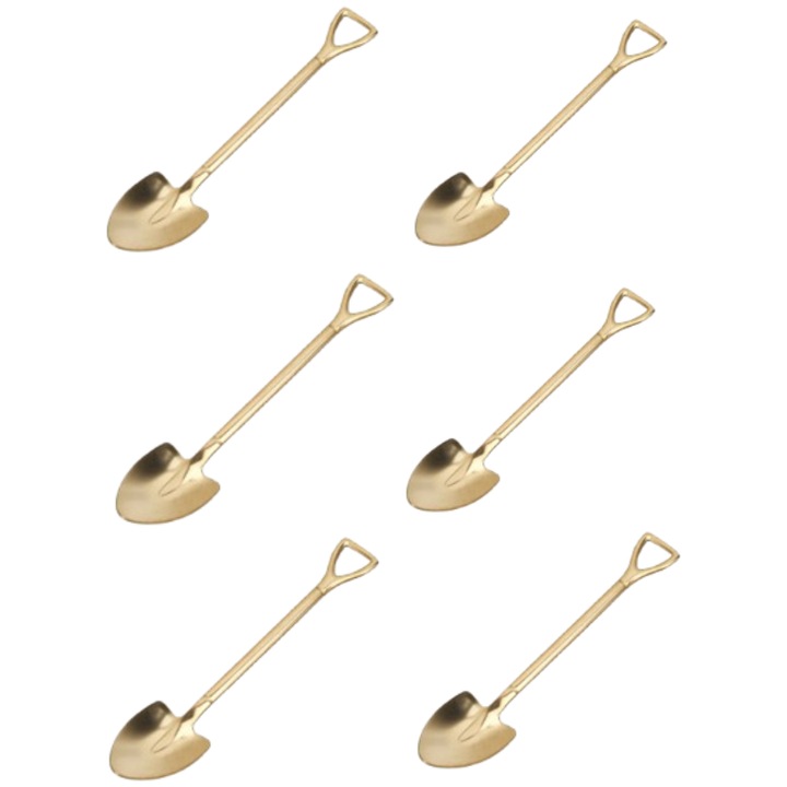 Set 6 lingurite, Otel inoxidabil, Forma lopata, Auriu, 12.5 cm