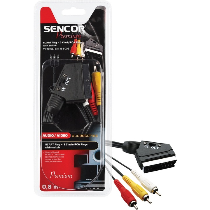 SAV 163-015 Mufa Scart T-3 x RCA 0, 8 m Negru