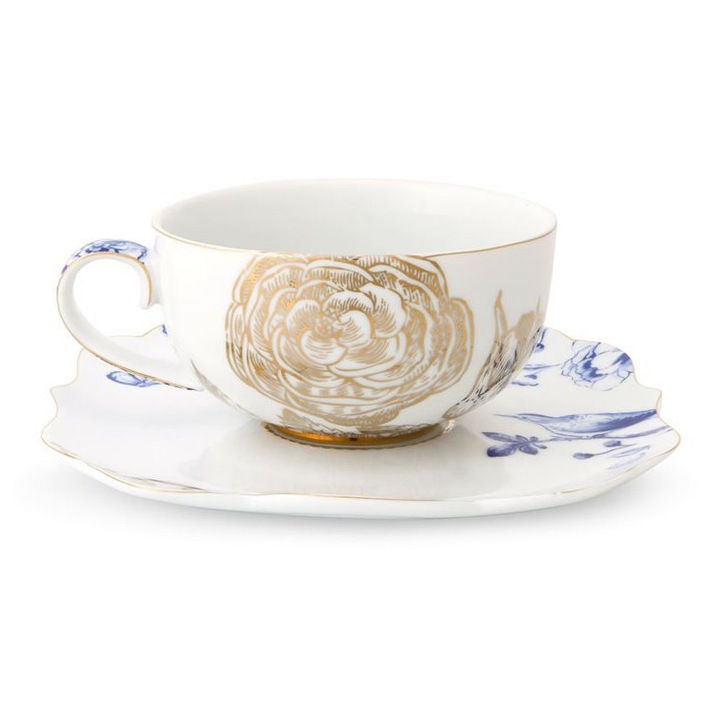 Cească și farfurie ceai Royal White, Pip Studio, 225ml, alb