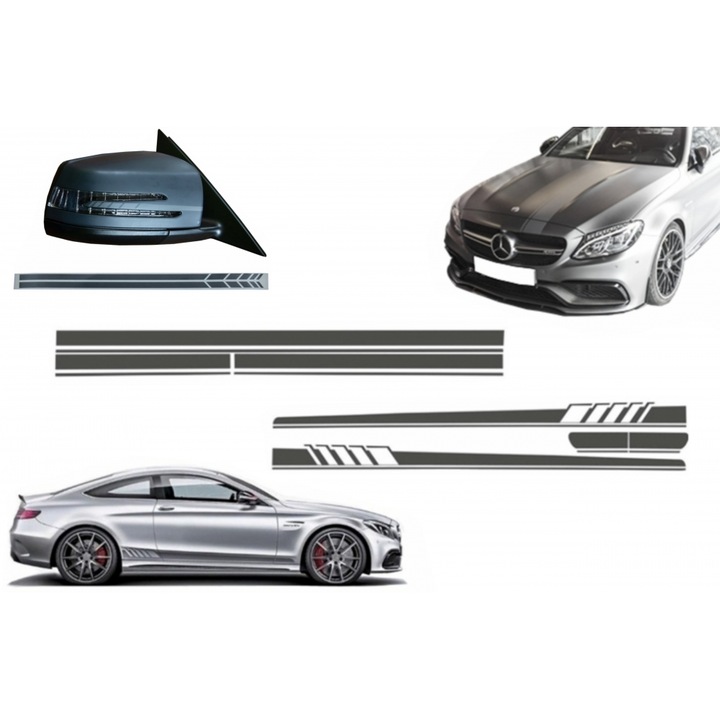 Set Stickere compatibil cu Capota Plafon Portbagaj si Stickere Oglinzi Gri Inchis Mercedes C205 Coupe A205 Cabriolet 2014-2016 A45 Design Edition 1
