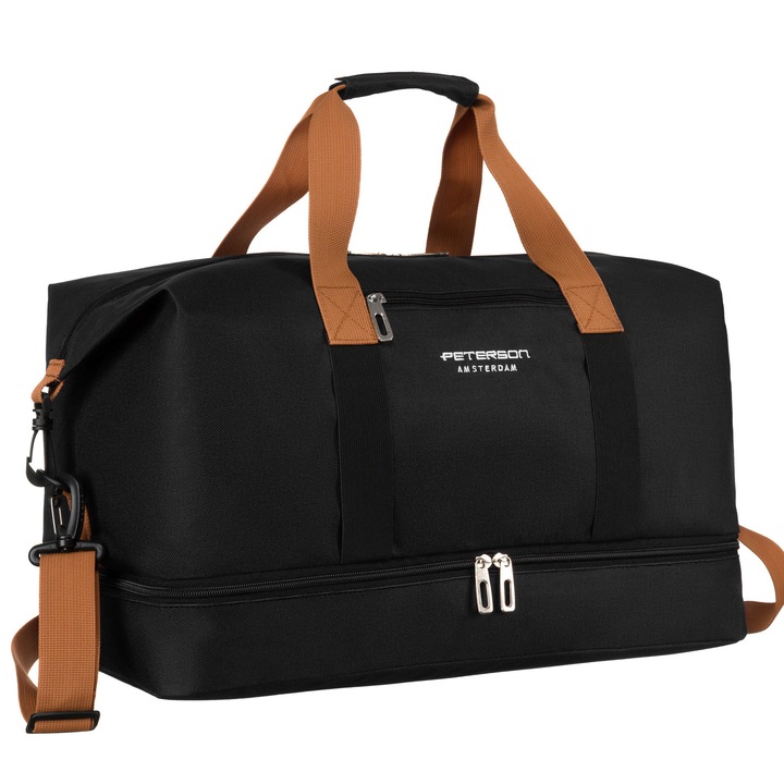 Пътна Чанта, Peterson, 30x47x25 см, Материал Полиестер, Капацитет 35 л, Конструкция С Две Отделения, Регулируема Каишка, Голяма Спортна Чанта, Черна