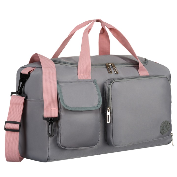 Geantă de voiaj, Peterson, 28x45x20 cm, 25 l, gri/roz