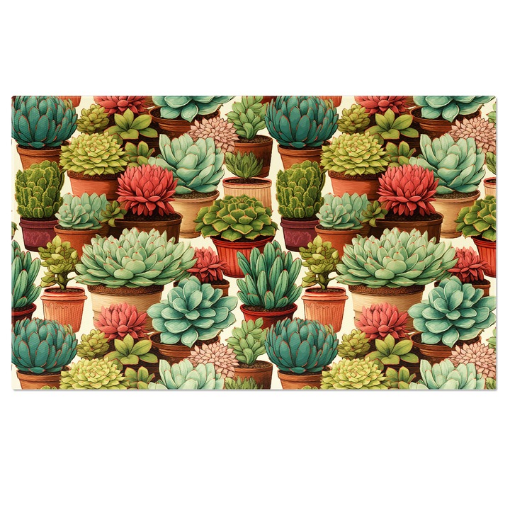 Tablou Canvas: Model cu ghivece cu plante - Diferite specii de plante, verzi si rosii 40x25CM