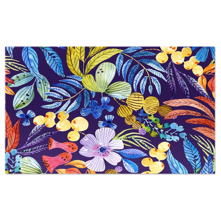 Tablou Canvas: Diferite specii de flori la un loc intr- o pictura - Fundal mov 70x50CM