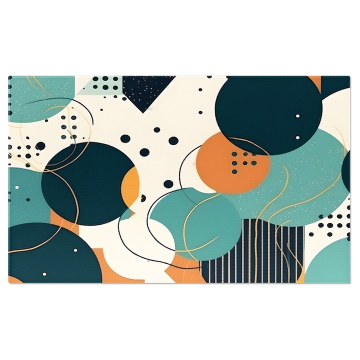 Tablou Canvas: Cercuri albastre si portocalii suprapuse - Model cu linii si buline 40x25CM