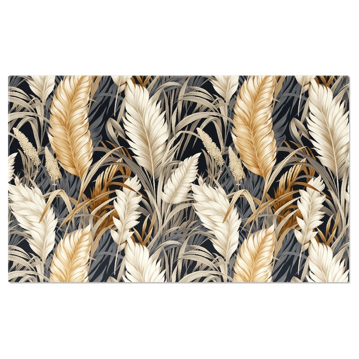 Tablou Canvas: Plante sub forma de pene albe si aurii - Camp salbatic 140x90CM