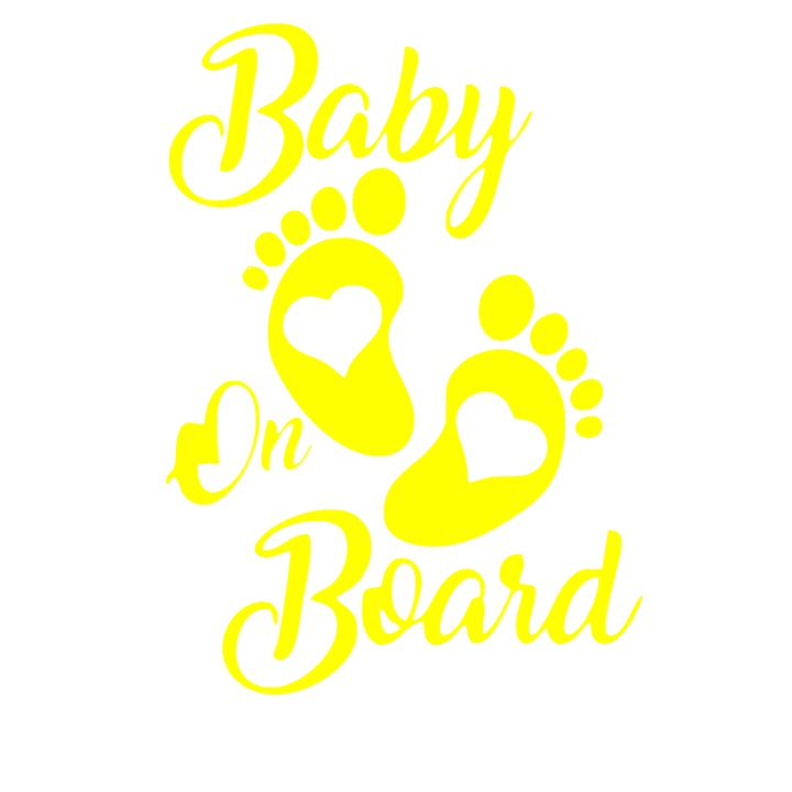 Sticker decorativ auto, Baby on board, talpa cu inimioara, galben, 17 x 12 cm