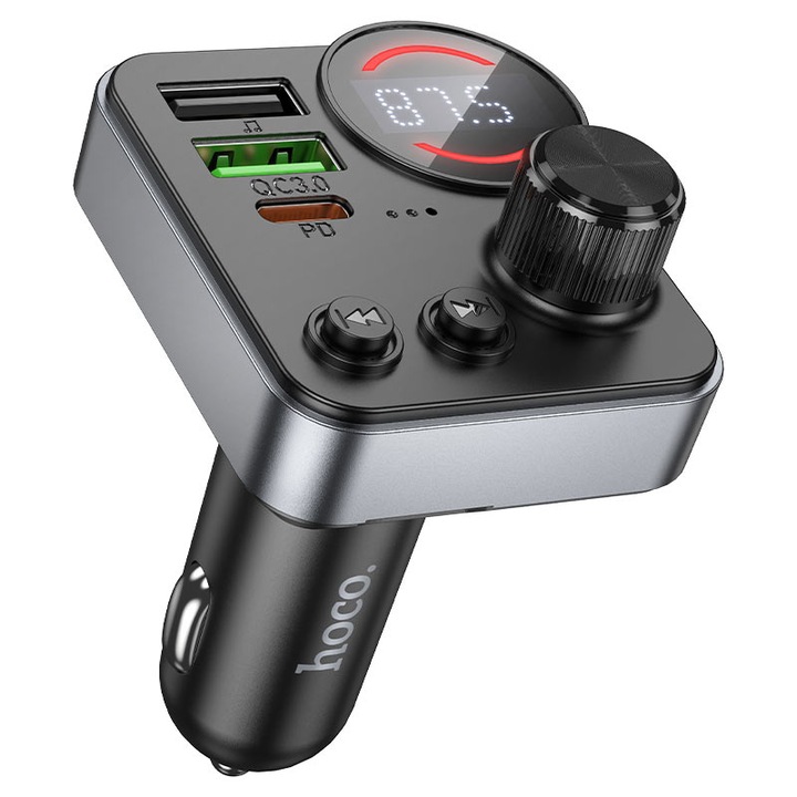 Bluetooth FM adó, Hoco E86 Alegria, 48 W töltés, PD30W + QC3.0, 3 Port