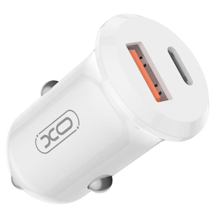 Autós töltő, Type-C és USB, 30W gyors töltés, Fehér XO-CC69
