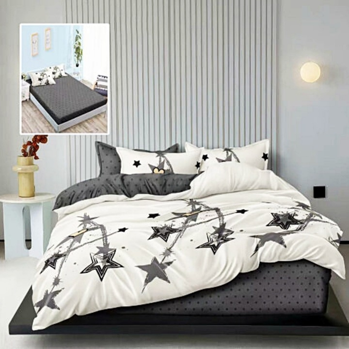 Lenjerie de pat Finet, cearceaf cu elastic 160x200cm, 6 piese, pentru pat dublu, multicolor, Ralex Pucioasa, LDP-FINH160-286
