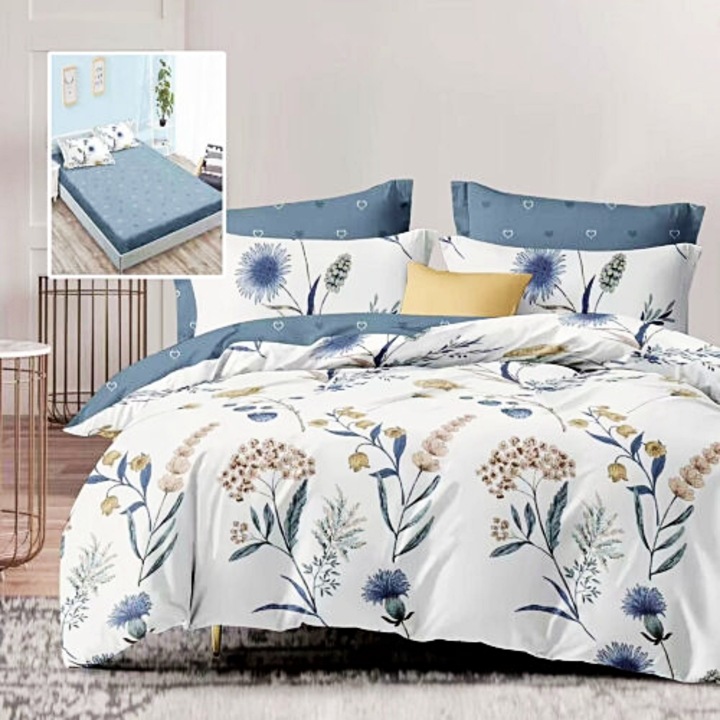 Lenjerie de pat Finet, cearceaf cu elastic 160x200cm, 6 piese, pentru pat dublu, multicolor, Ralex Pucioasa, LDP-FINH160-295