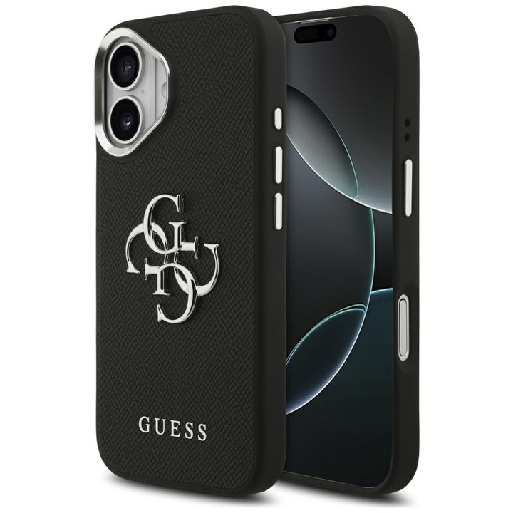 Husa pentru iPhone 17, Hardcase 4G Grained Big and Classic Logo, C56, Piele ecologica, Black