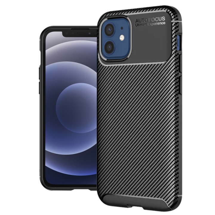 Husa pentru Apple iPhone 12 / 12 Pro, CarbonFiber, Neagra
