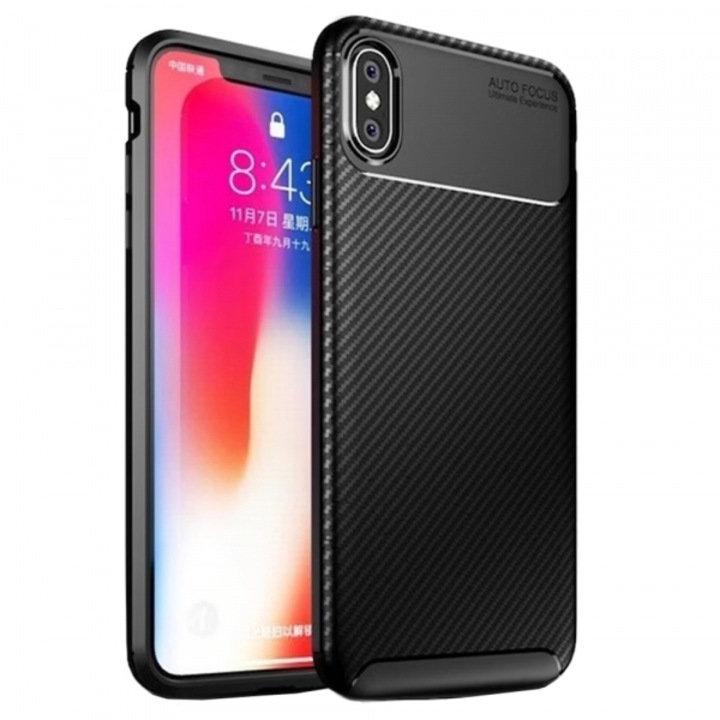 Husa pentru Apple iPhone XS / X, CarbonFiber, Neagra