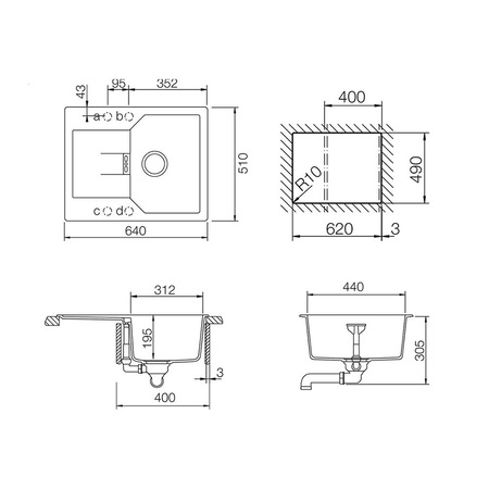 Chiuveta granit Schock Manhattan D-100XS Nero, 640 x 510 mm, adancime cuva 195 mm, reversibila, montare pe blat