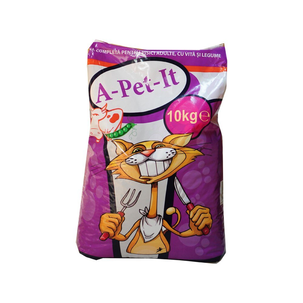 Hrana uscata pentru Pisici A-Pet-It, Adult,Vita,Legume, 10 kg