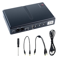 Mini UPS portabil, Rqiurpn, Alimentare neintrerupta, 10400mAh, 5V/9V/12V, Pentru routere, camere, difuzoare, PoE, LAN, USB, Negru