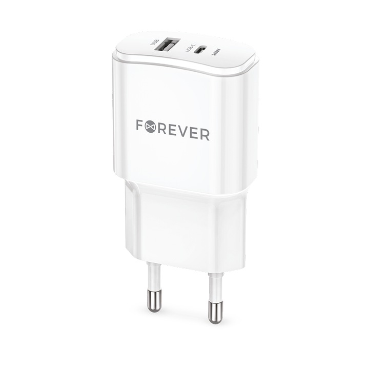 Forever Tc-01-20ac Pd Qc Töltő 1x USB-C 1x USB 20W Fehér