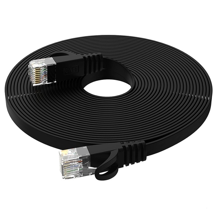 Кабел Cat6, Rqiurpn, мрежов, 5м, 2000MHz, 40Gbps, RJ45 конектори с позлатено покритие, черен