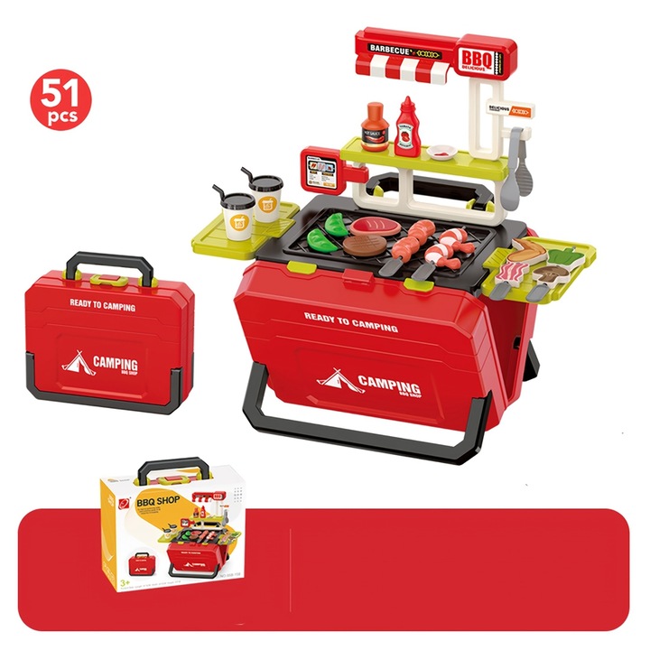 Set de joaca pentru copii, Kidsbele, gratar, rosu, 51 accesorii, 25x20.5x8.5cm