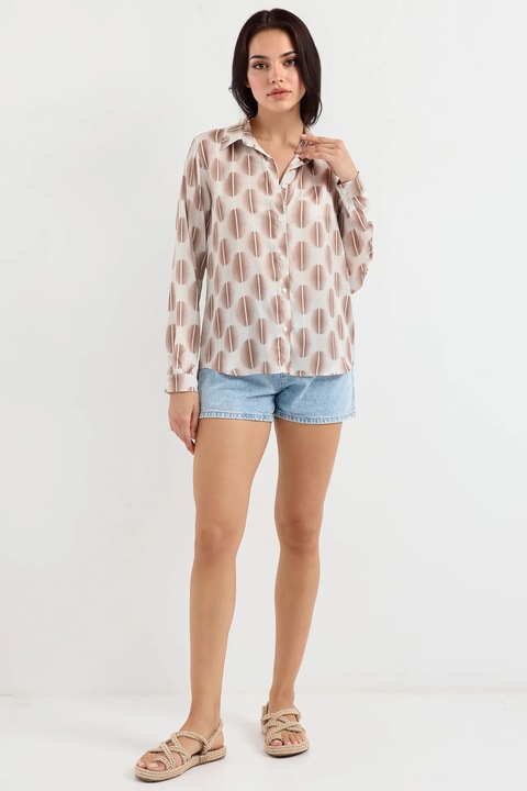 Camasi dama, HiCCUP, camasa cu maneca lunga, satin, maro melanj