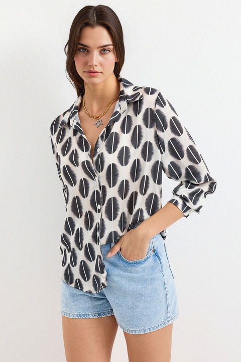 Női ingek, HiCCUP, hosszú ujjú ing, fekete/fehér, textil, S INTL