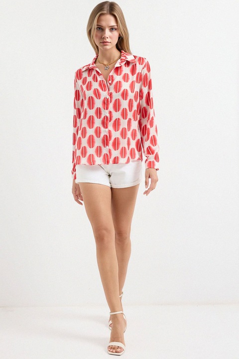 Női ingek, HiCCUP, hosszú ujjú ing, téglavörös, textil