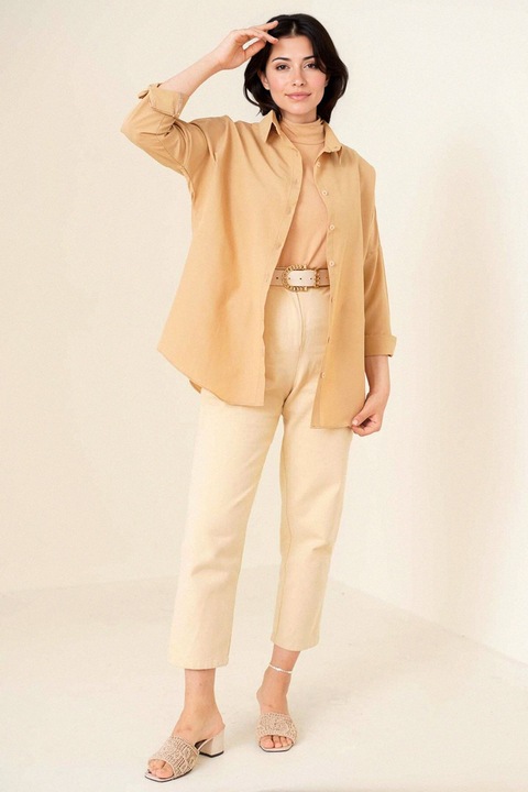 HiCCUP, laza szabasu ing, bezs, pamut, Natúr bézs