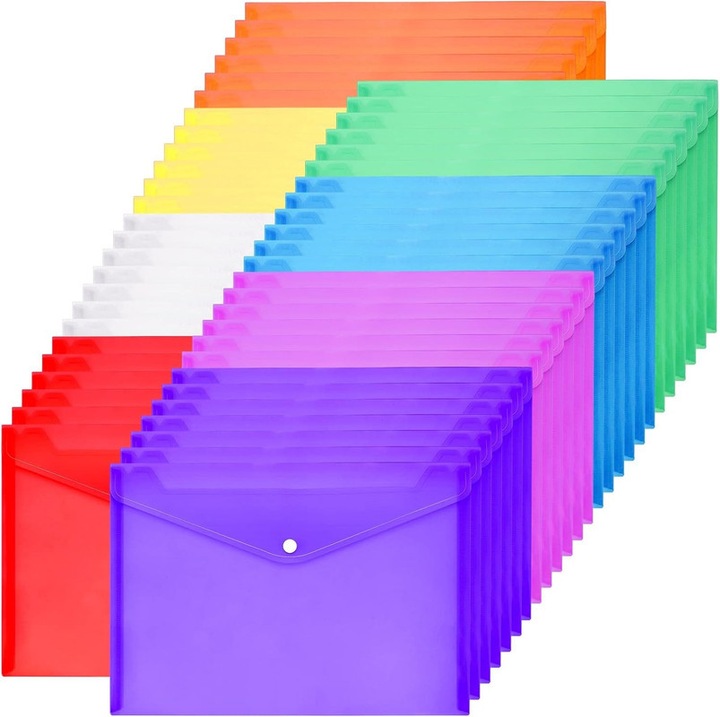 Set 50 Plicuri Plastice Colorate, Jeffouoo, 8 Culori Asortate, 33.2x23.7cm