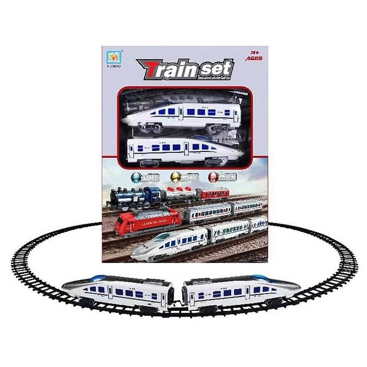 Trenulete de jucarie, ADAR, Kolejka na baterie, lumini si sunete, alb/negru, 41x31x6cm