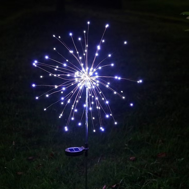 Lampa Solara, Leski, Decor Gradina, Model Fireworks/Artificii, din Sarma de Cupru, 120 LED-uri, 55W, 90 cm, Alb Rece